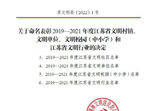 喜报！南宫28NG相信品牌力量电气连续6年蝉联“江苏省文明单位”荣誉称号